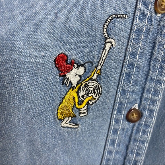Dr Seuss vintage blue soft,thin,Sam I am denim short sleeve shirt SZ-q14/16 - Picture 4 of 8